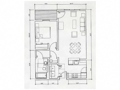 Floor plan for 1 bed, 1 bath, 776 sqft